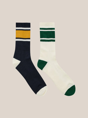 2 Pack Stripe Crew Socks White/ Navy