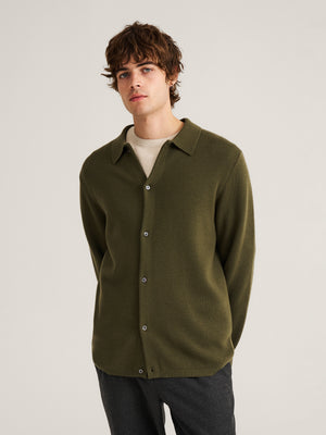 Mid Weight Merino Wool Polo Cardigan