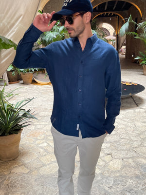 Button Collar Long Sleeve Linen Shirt