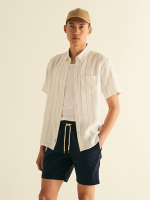 Button Collar Stripe Linen Shirt