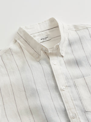 Button Collar Stripe Linen Shirt