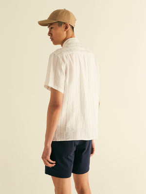 Button Collar Stripe Linen Shirt