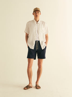 Button Collar Stripe Linen Shirt