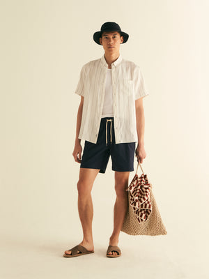 Button Collar Stripe Linen Shirt