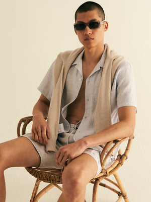 Revere Collar Fine Stripe Linen Shirt