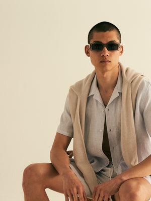 Revere Collar Fine Stripe Linen Shirt