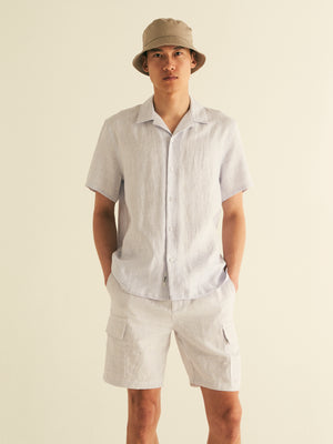 Revere Collar Fine Stripe Linen Shirt