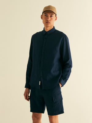Button Collar Long Sleeve Linen Shirt