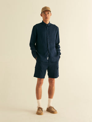 Button Collar Long Sleeve Linen Shirt