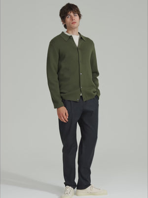 Mid Weight Merino Wool Polo Cardigan